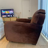 Pairs of brown velvet club armchairs