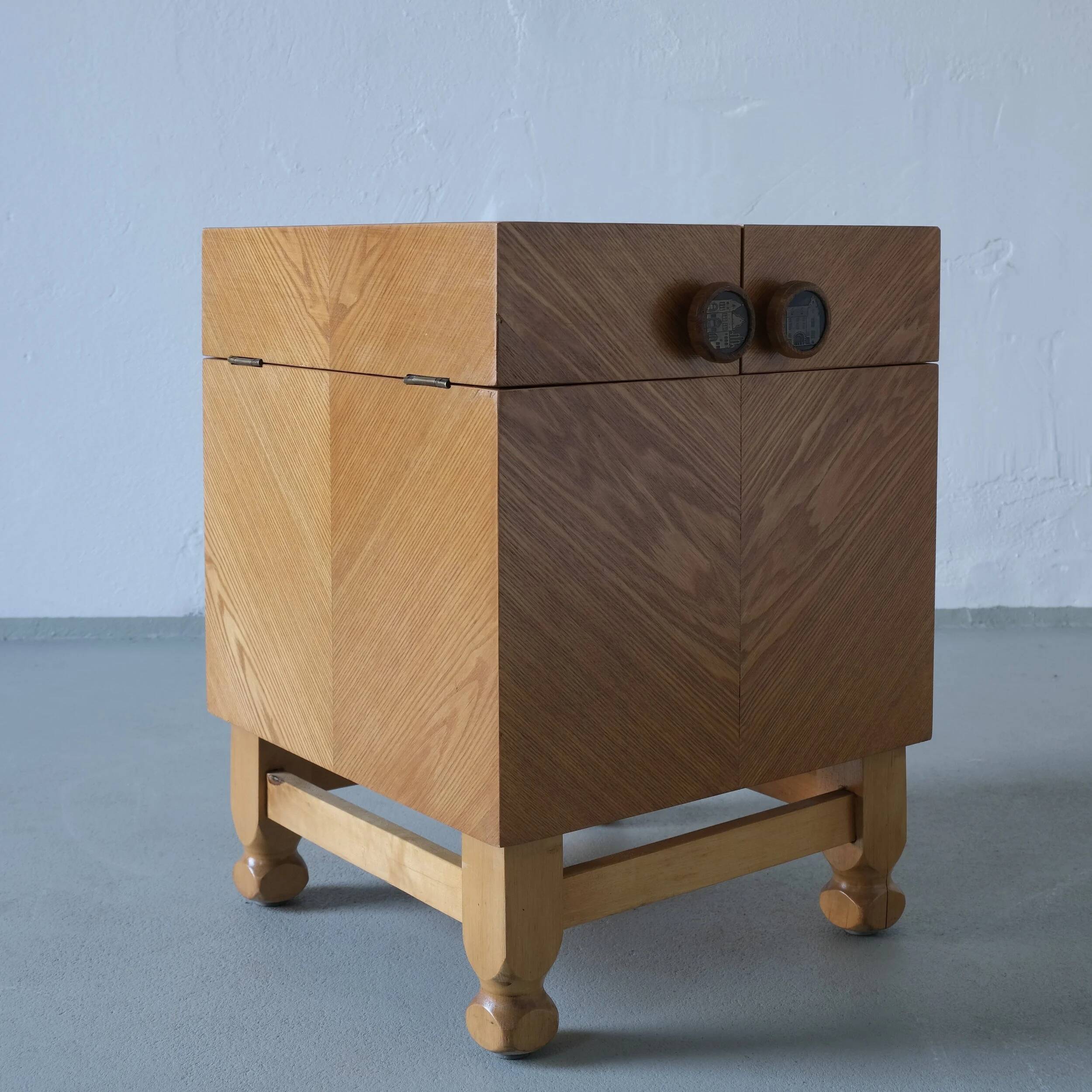 Mid-century oak bar cabinet side table, 1960s