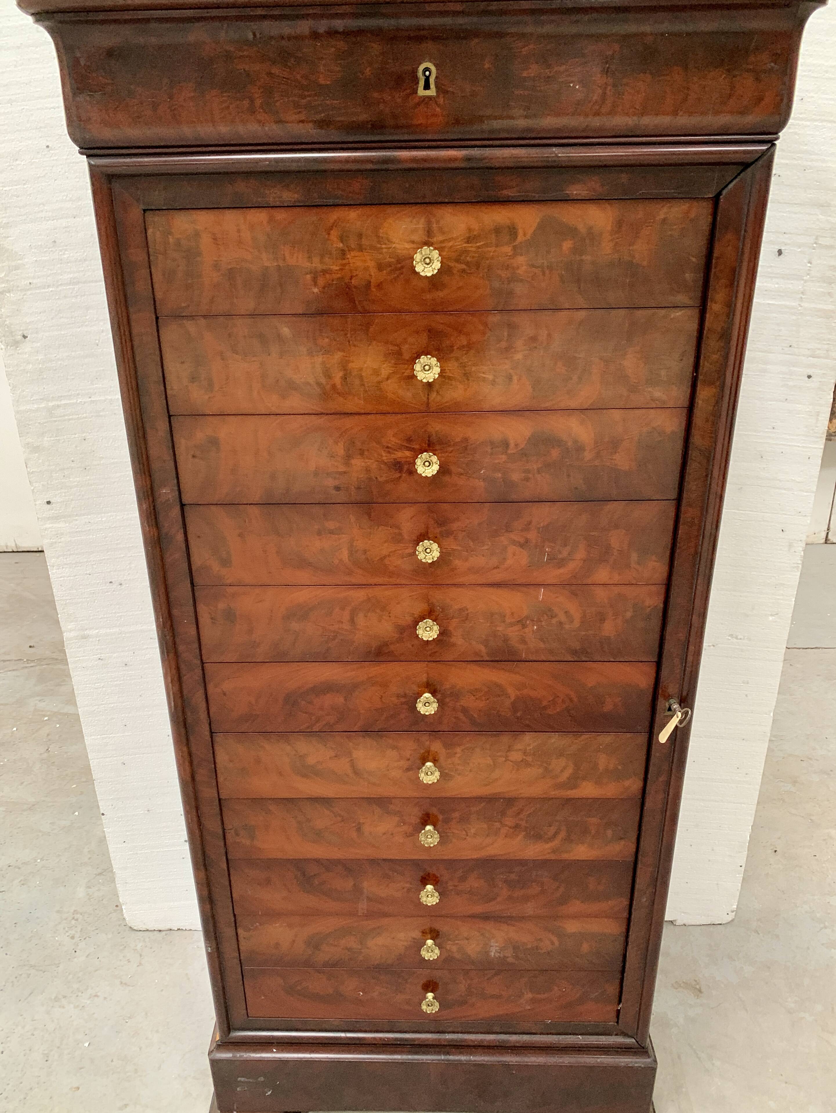 19th century mahogany and veneer cardboard or notary cabinet