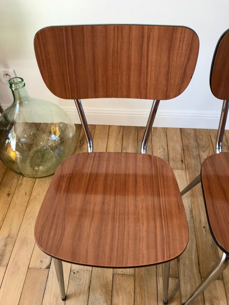 Trio of brown formica chairs 70s