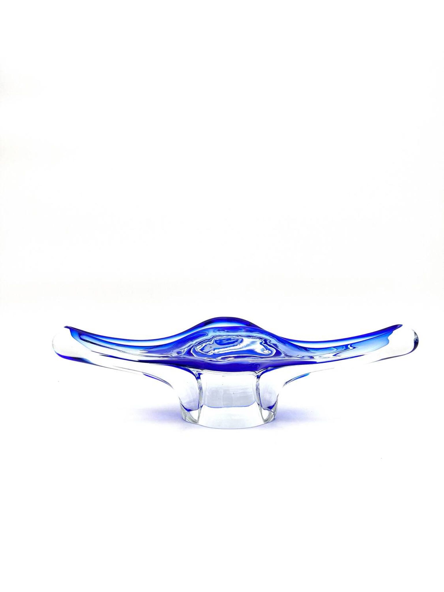 Grande Coupe Hospodka Cristal Bohême Sommerso Liseré Bleu Cobalt