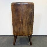 Antique Chesterfield Wing Chair with Stool and English Side Table