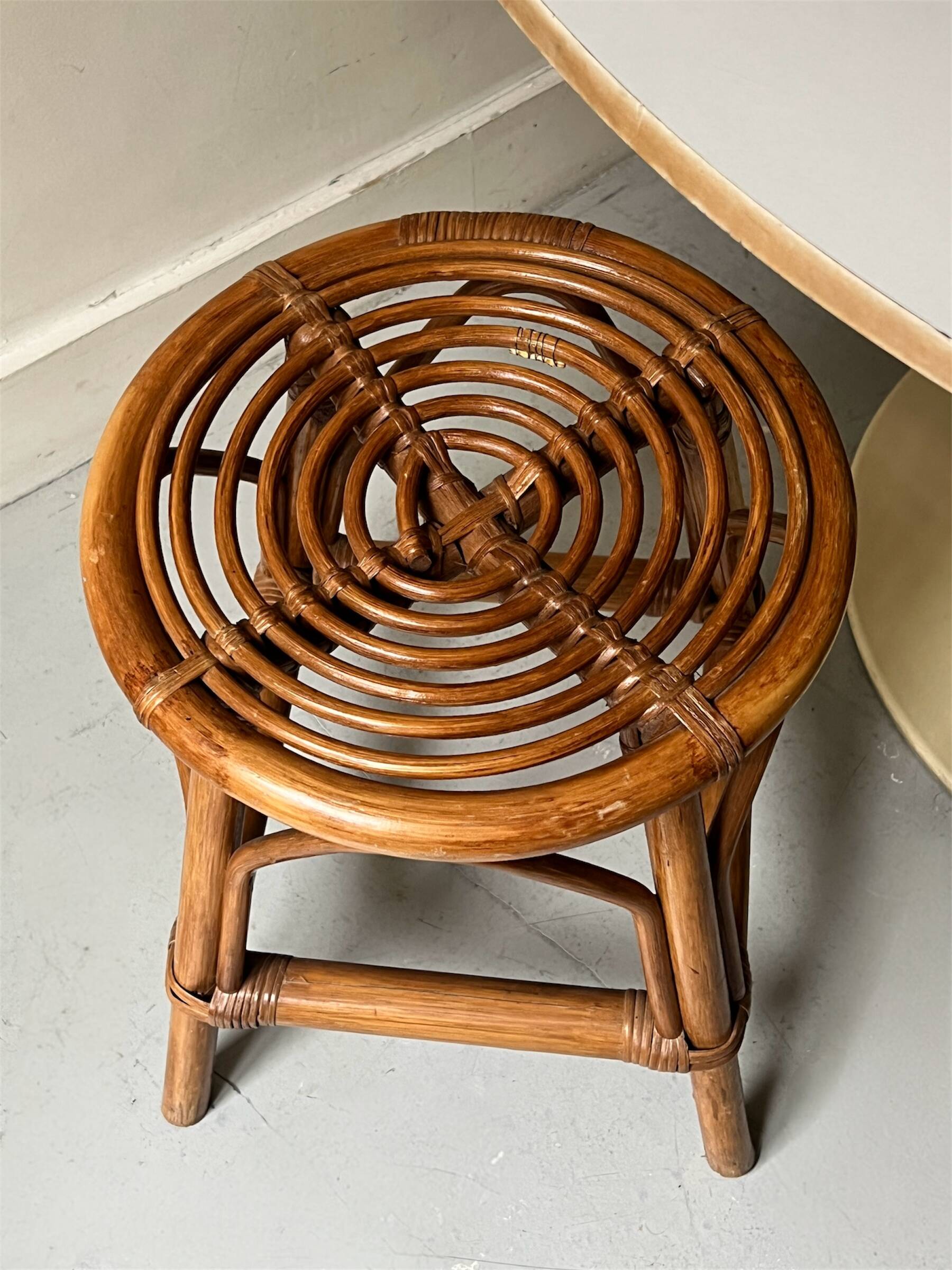 Vintage spiral rattan stool, France 1950