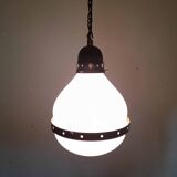 Bauhaus pendant lamp in opaline glass and brass