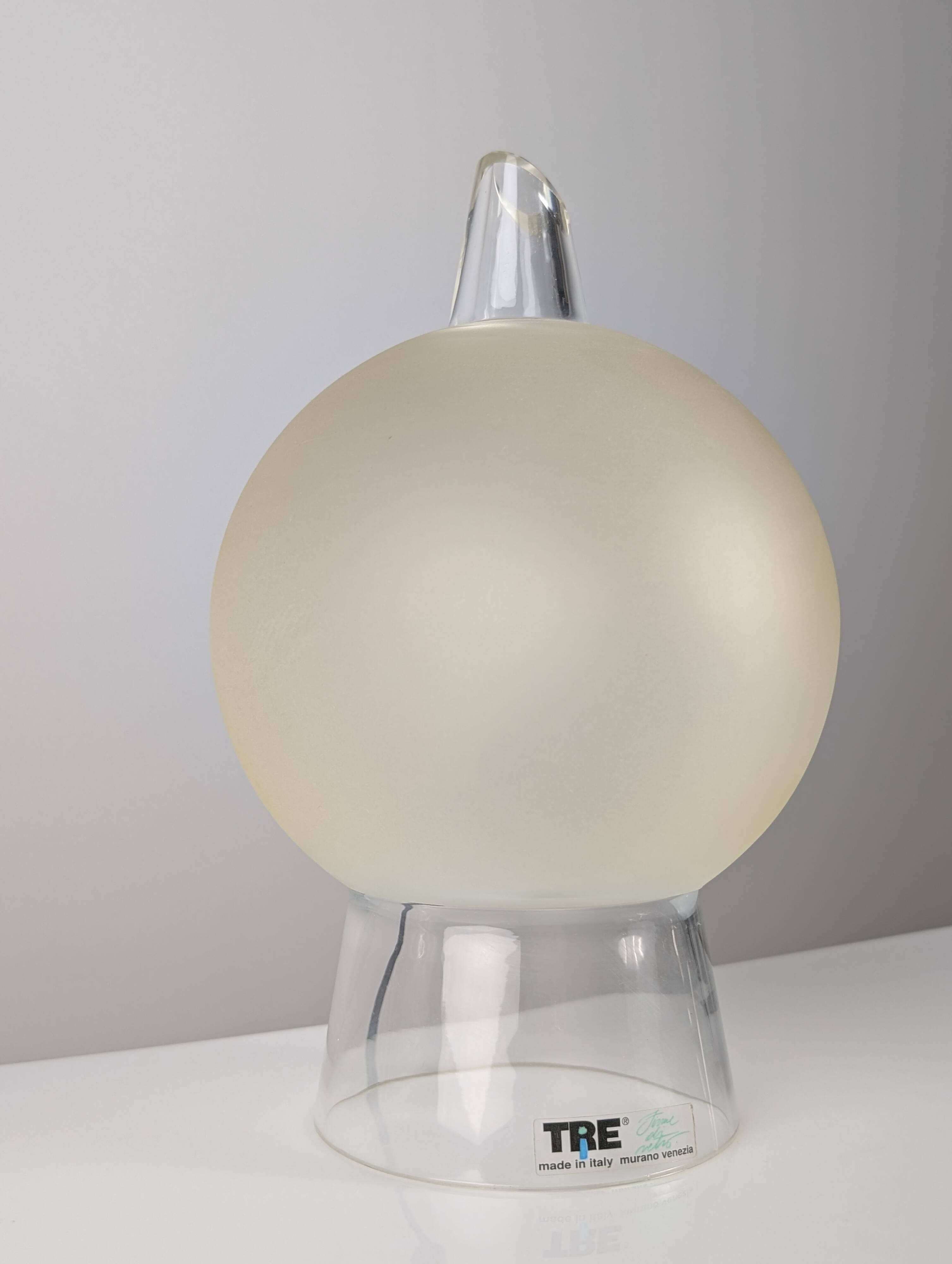 Murano glass table lamp by Itre, cone and satin sphere, Venice 1980s