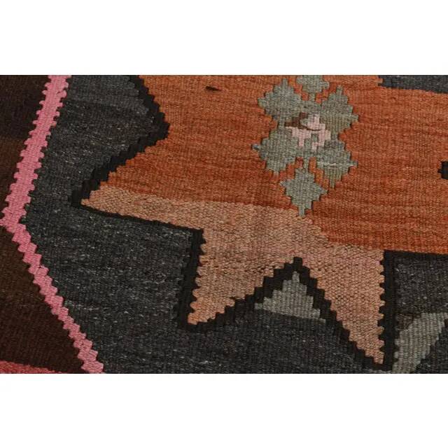 1970s Vintage Turkish Handmade Wool & Cotton Brown Runner Rug  148x426