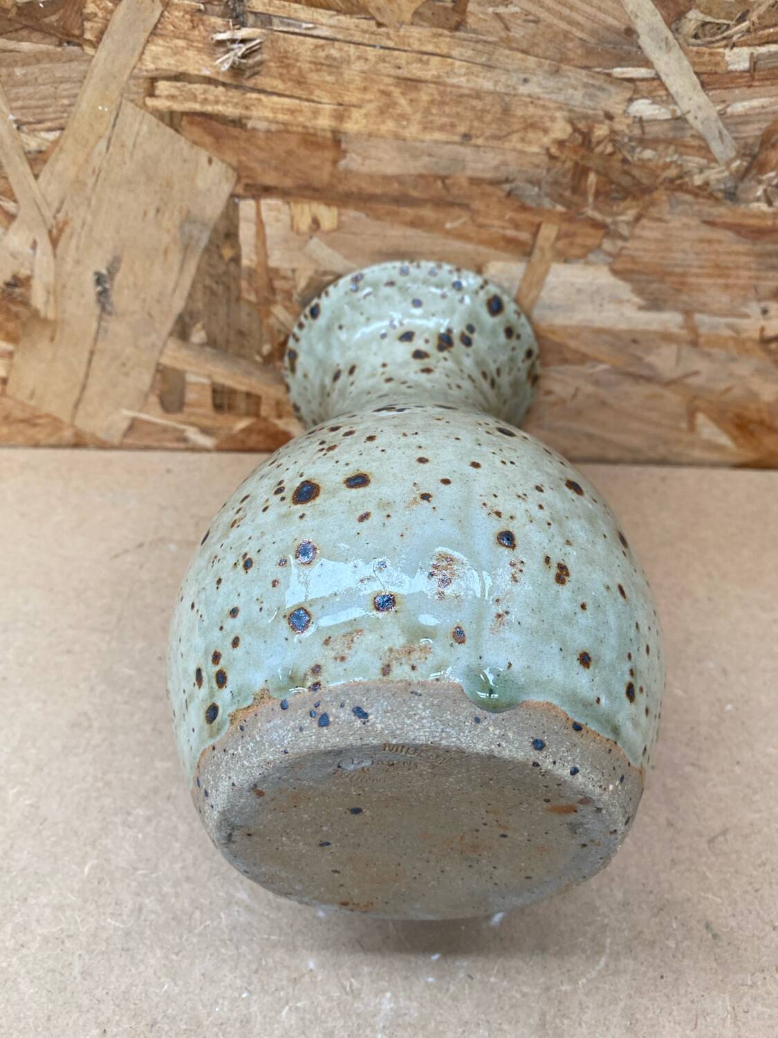 Old vase migeon la borne speckled beige stoneware vintage