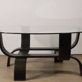 Vintage Fubo edition coffee table in curved wood and glass, 1970