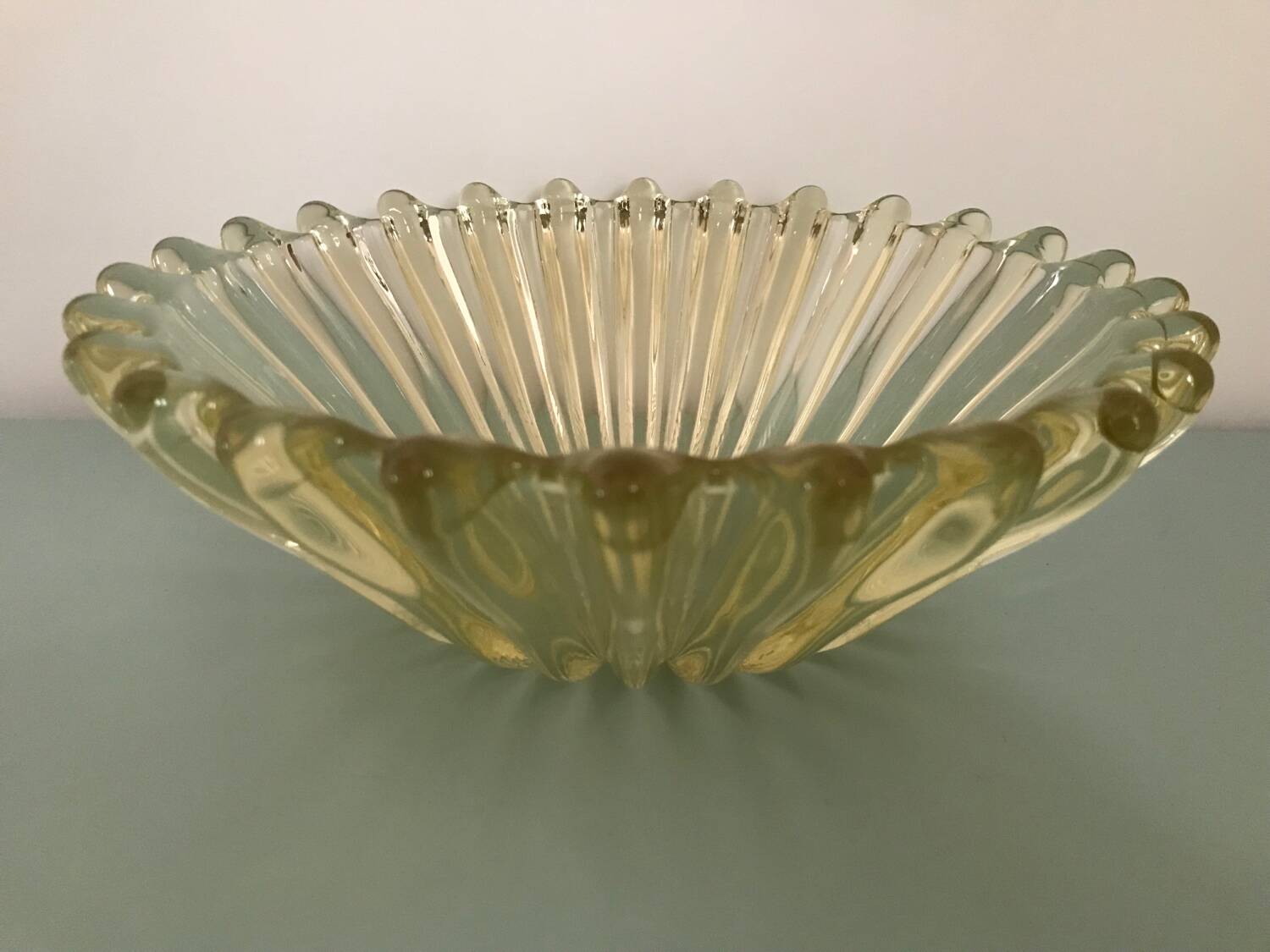 Antique yellow glass salad bowl