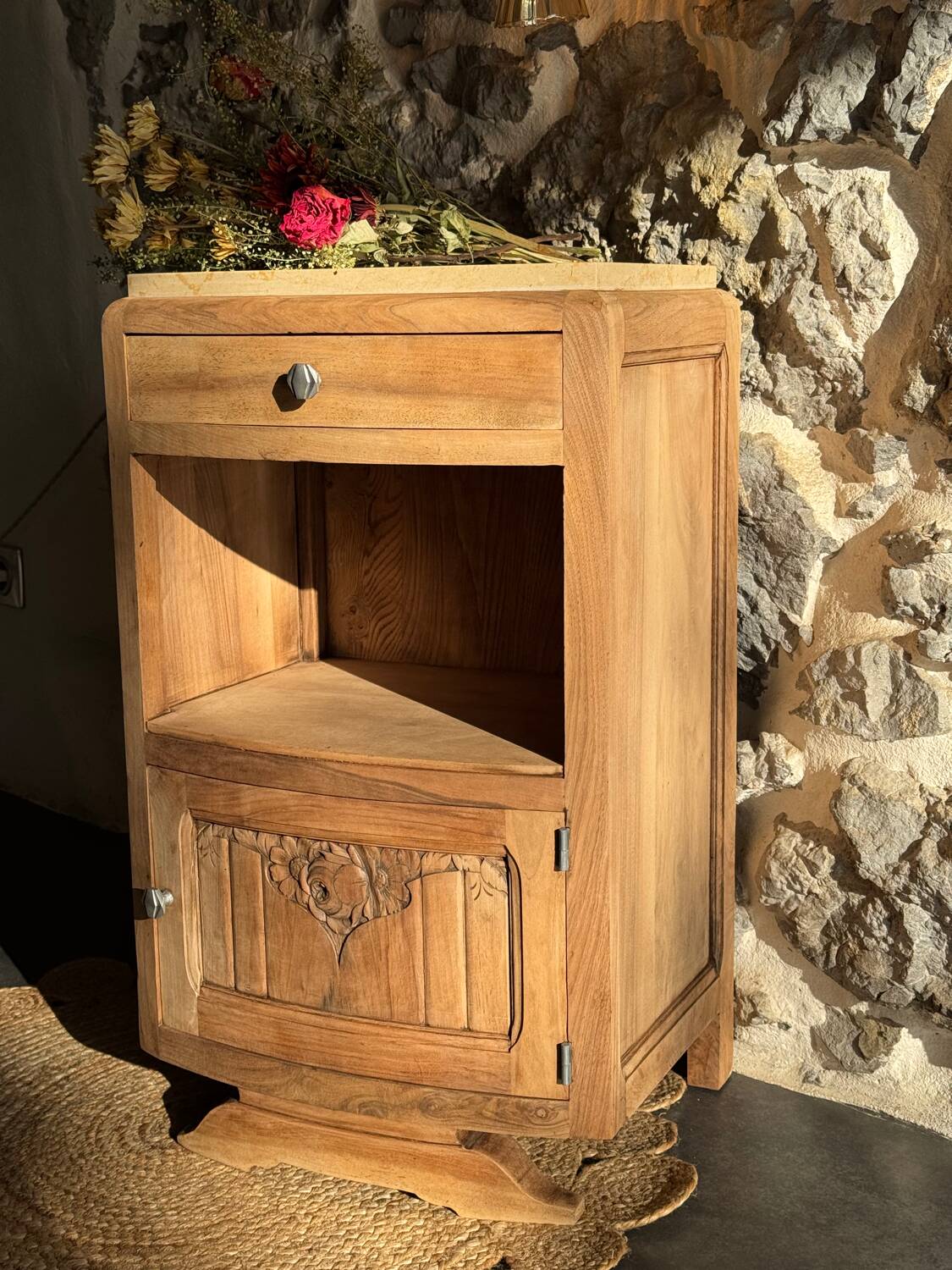 Small Art Deco piece in solid walnut and marble - 1930s