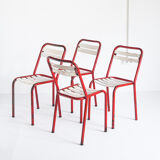 Set of 4 vintage chairs in iron and wood, France 1950