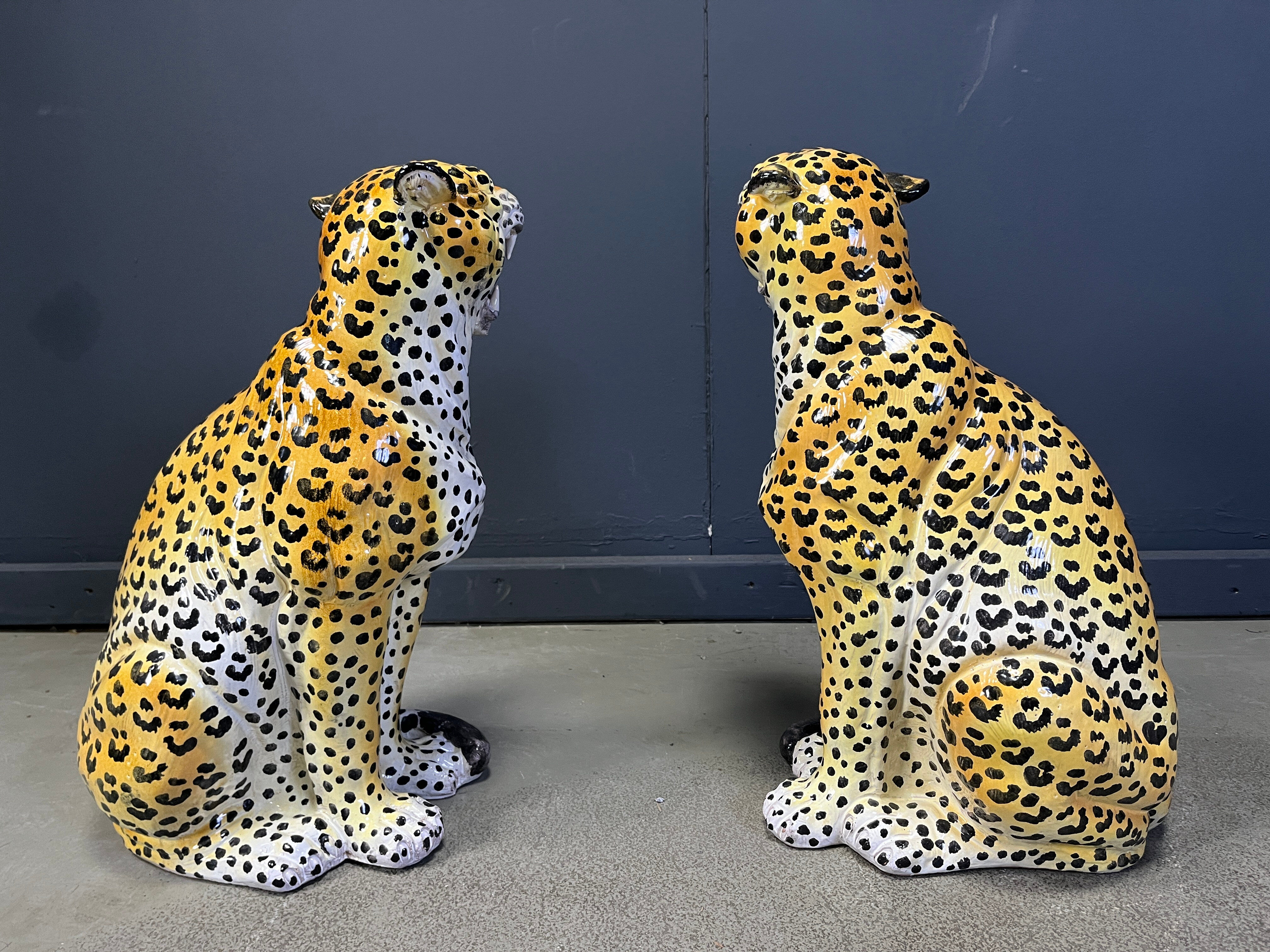 Pair of glazed terracotta leopard figures, Italian, 1960s.