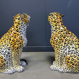 Pair of glazed terracotta leopard figures, Italian, 1960s.