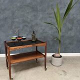 Rolling Cart in Rosewood with Black Formica Top, 1960s