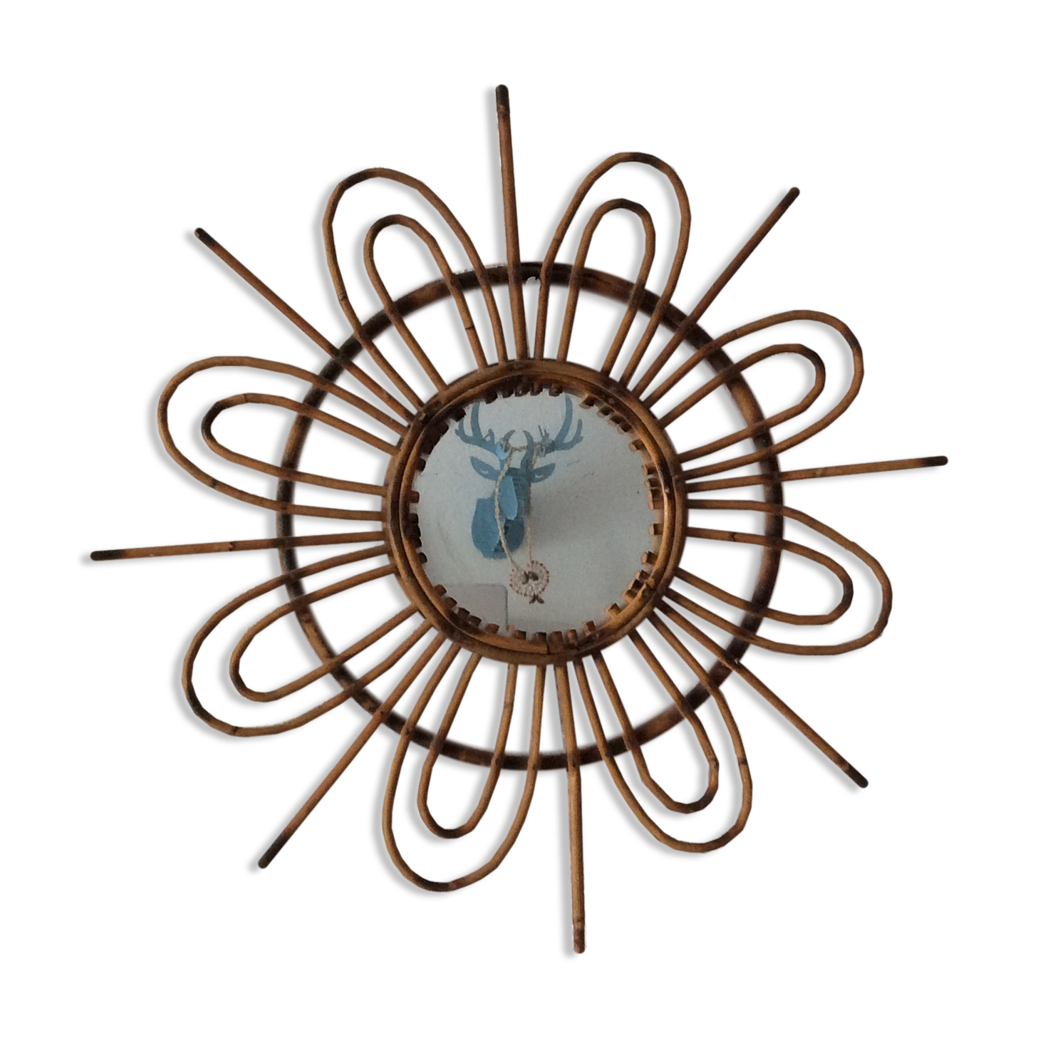 Mirror rattan sun 1960 vintage 48cm