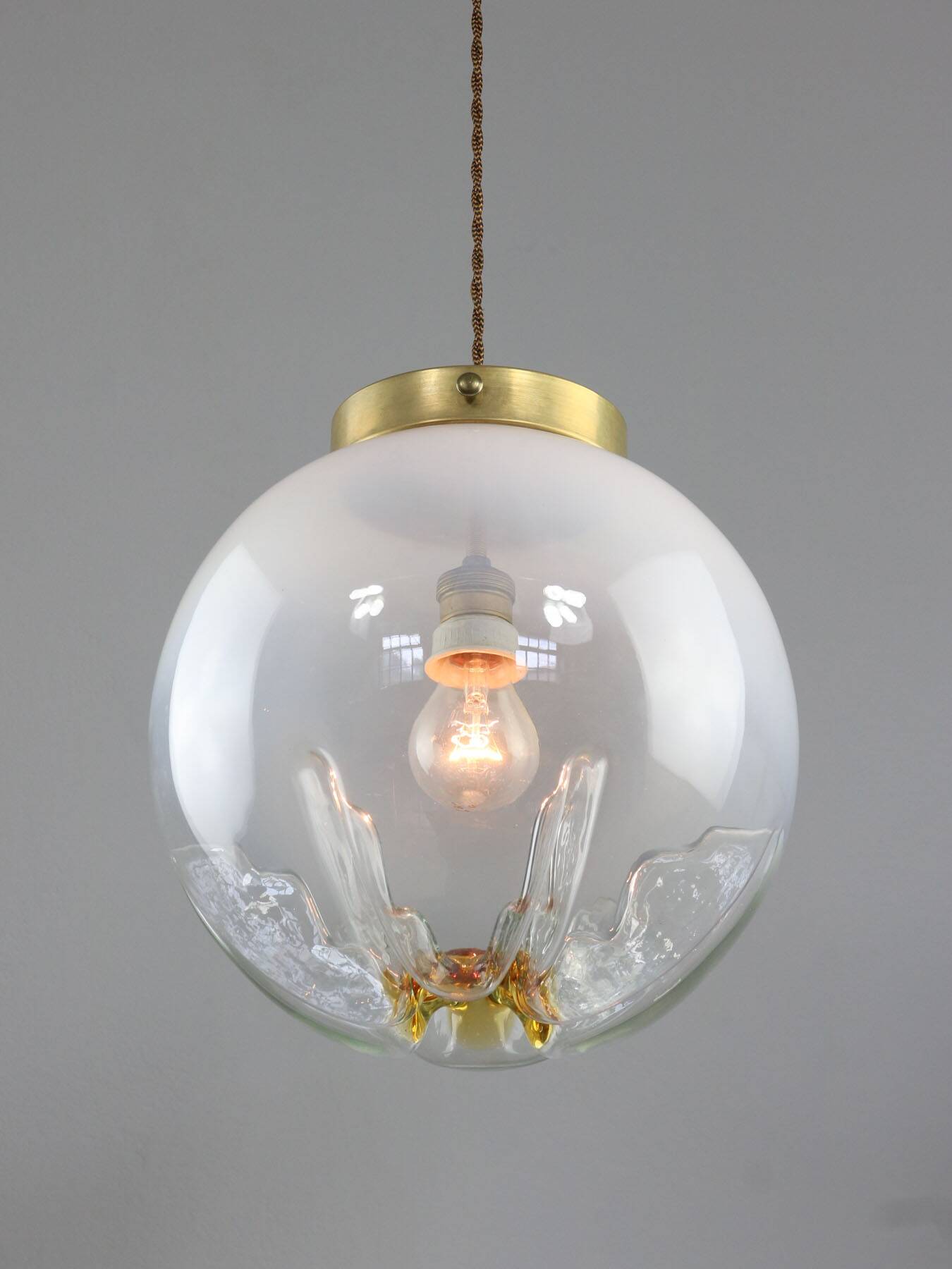 Mid-century Murano Glass & Brass Pendant from Mazzega, 60s