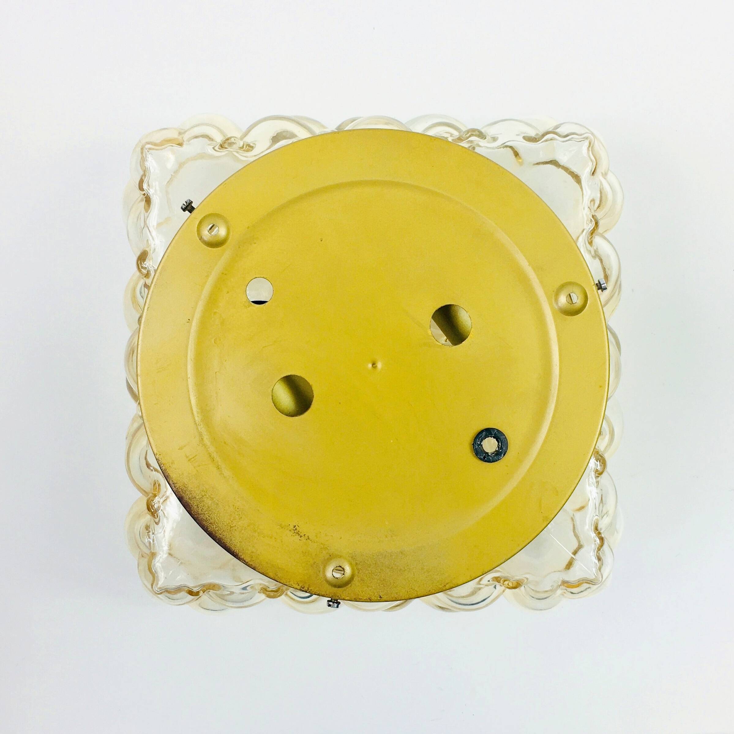 Large Amber Bubble Glass Ceiling Light/Flush Mount by Helena Tynell for Limburg, Germany, 1960s