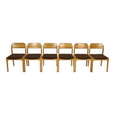 6 chaises en chêne par Henning Kjaernulf, chaise de salle à manger vintage danoise