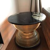 Table basse Holophane en marbre et laiton