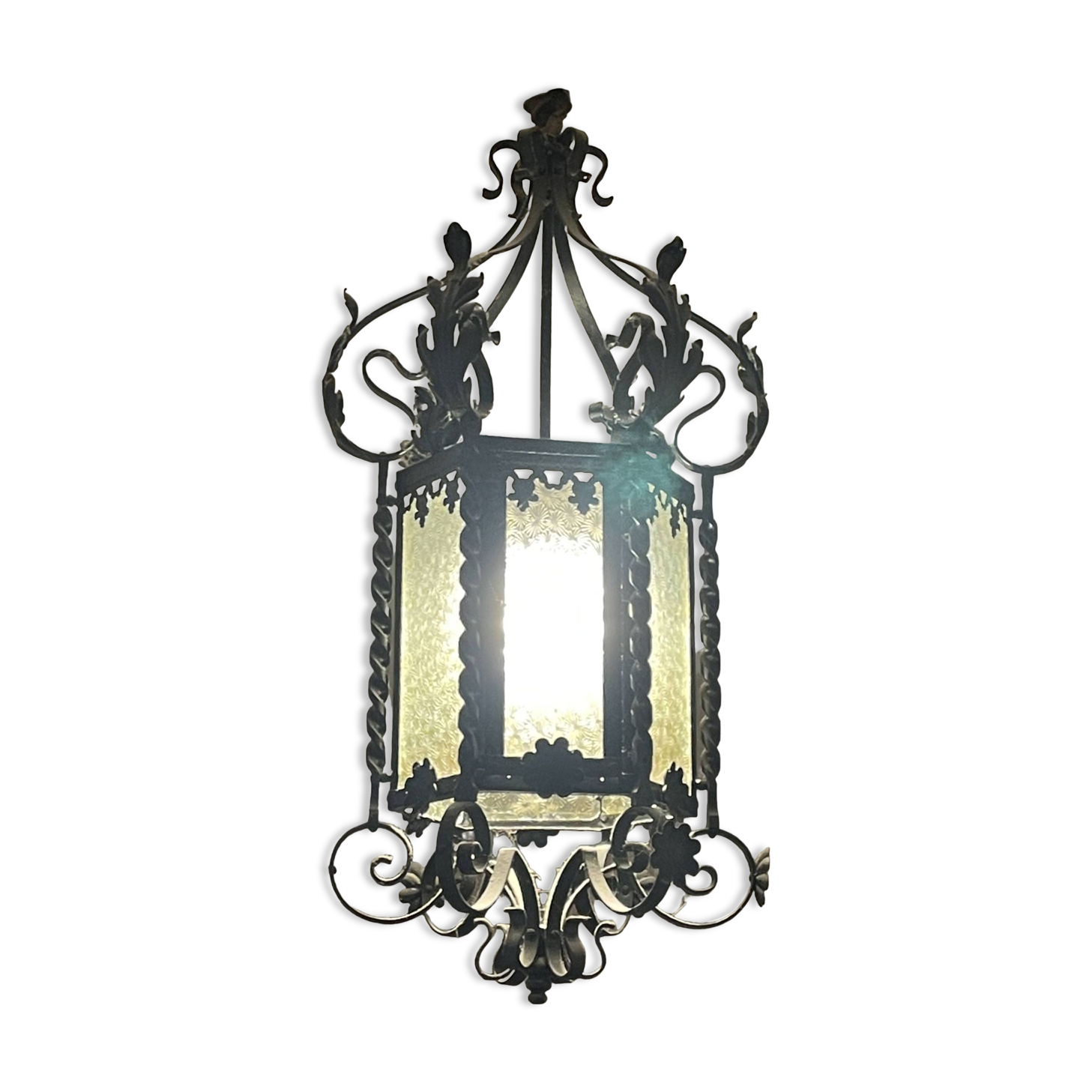 Vestibule lantern, hall, wrought iron entrance & cathedral glass, 80 cm pendant light