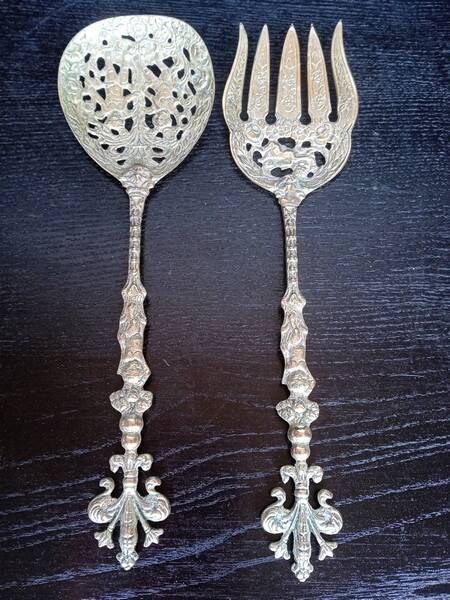 Ugo Bellini Vintage Silver Plated Bronze Cutlery / Serving Tongs