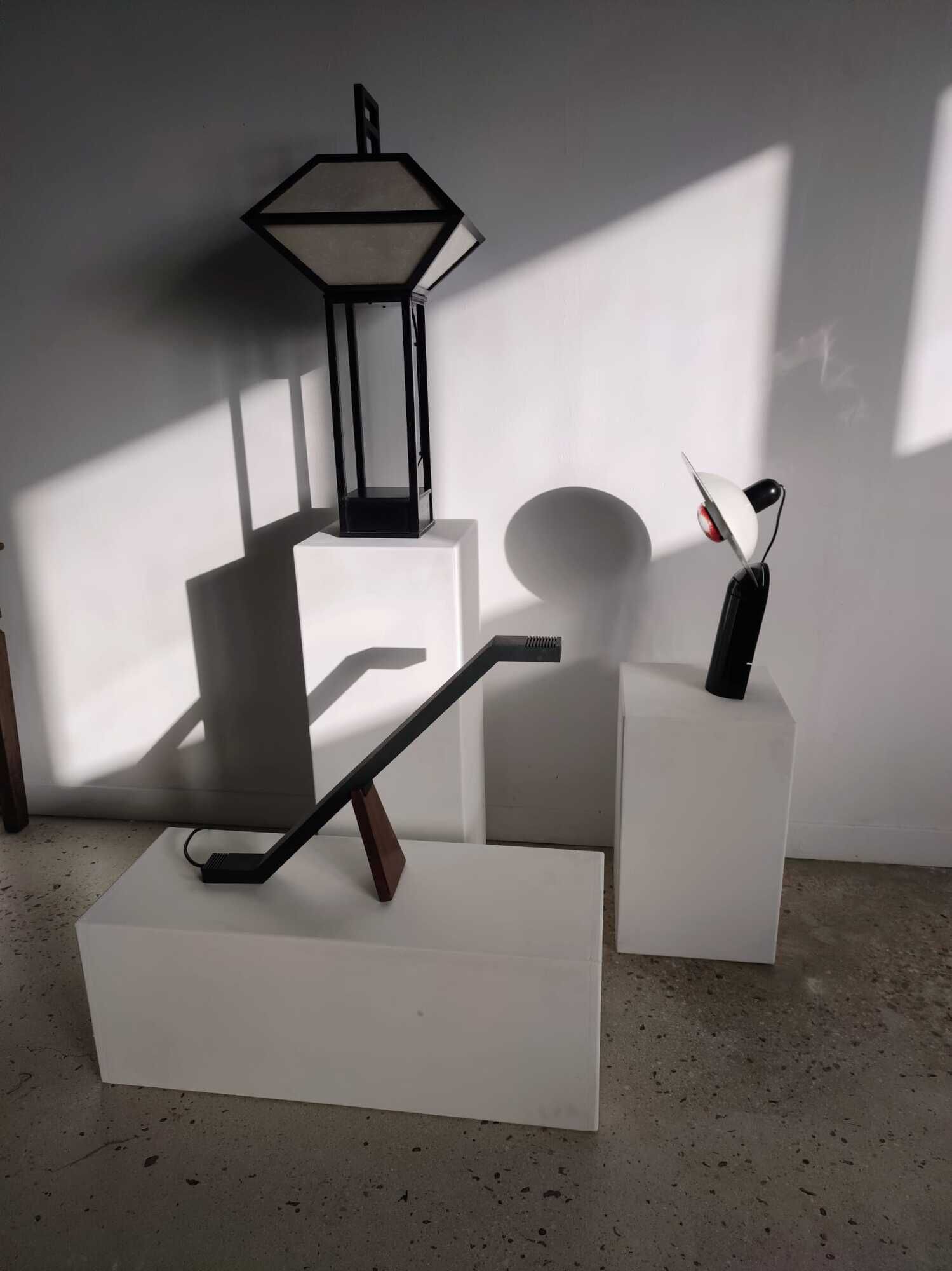Japanese lamp in black lacquered wood and rice paper H:75cm