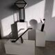 Japanese lamp in black lacquered wood and rice paper H:75cm