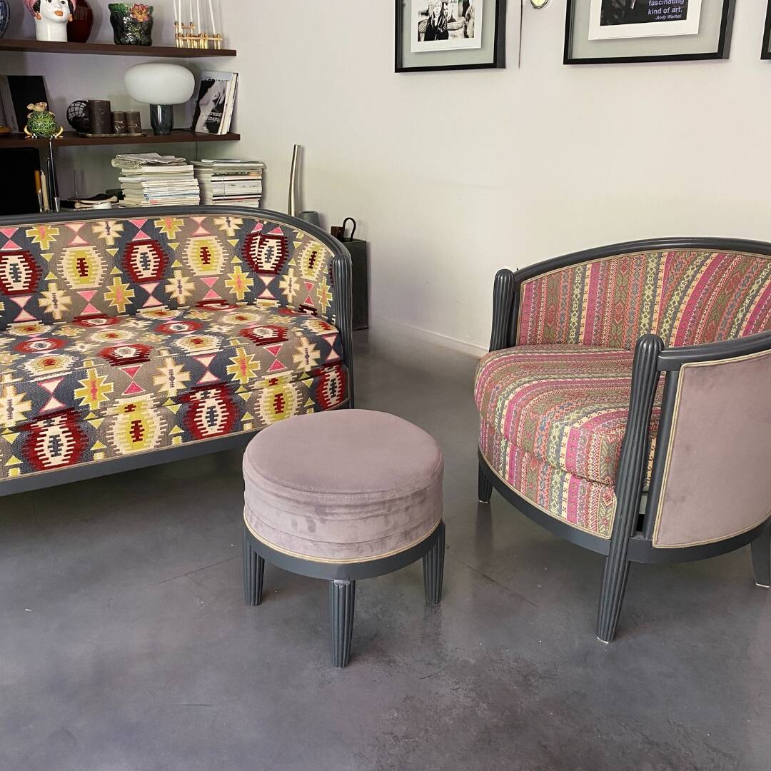 Ensemble canape et fauteuils anciens - restauration tissu Pierre Frey