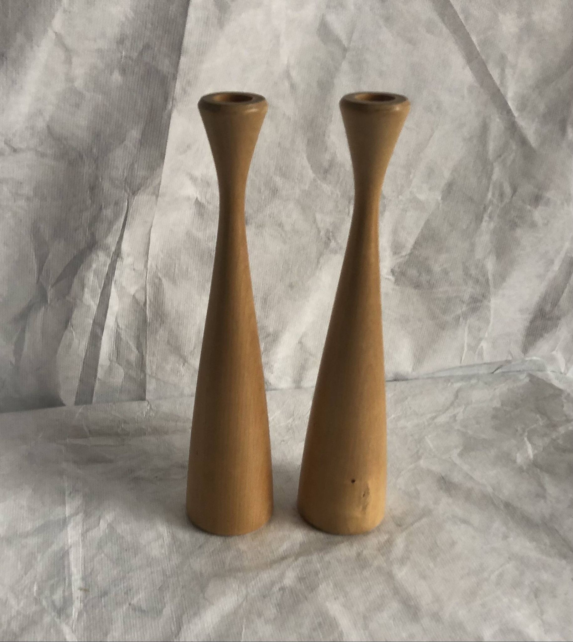 Pair of vintage birch wood candlesticks, Scandinavian design
