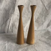 Pair of vintage birch wood candlesticks, Scandinavian design