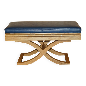 David Linley Banquette de hall en cuir d'autruche et satinwood avec coffre