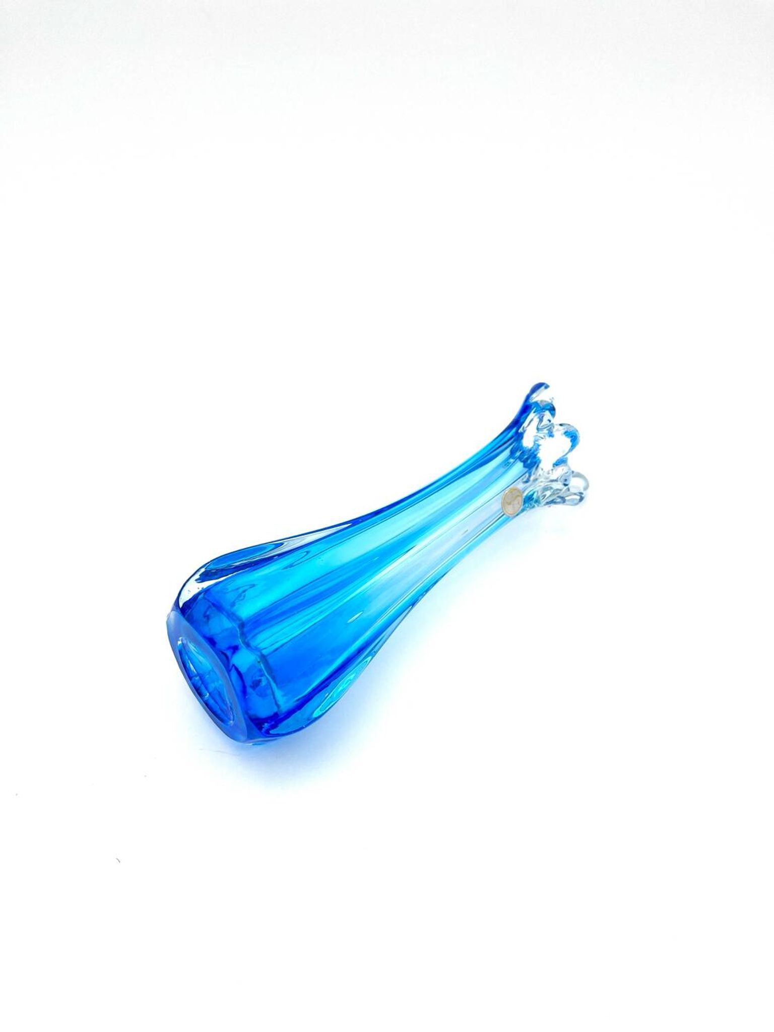 Vase Swing Sculptural – Stretched Glass Azure Blue – Korean Craftsmanship 1970
