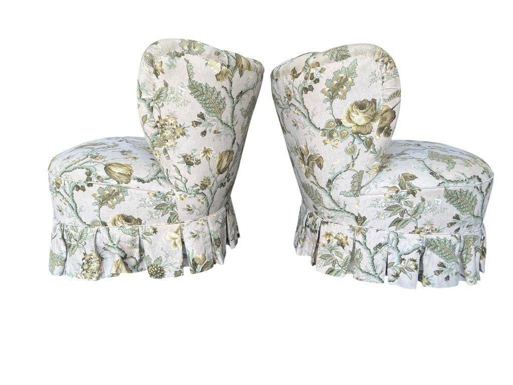 Set of 2 vintage floral patterned cocktail chairs.