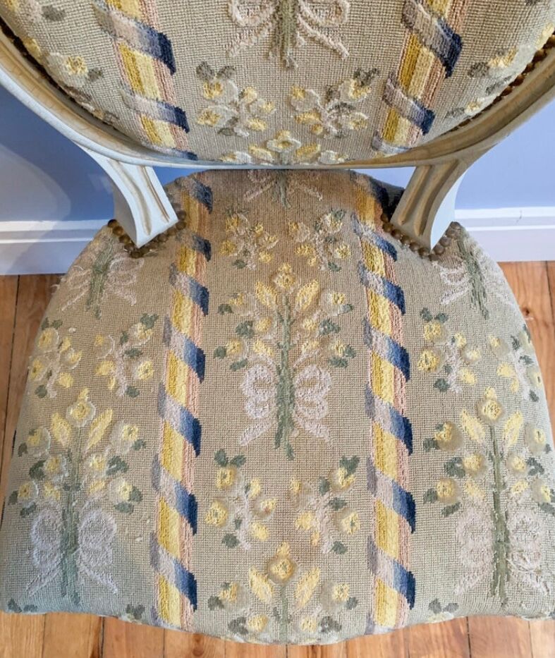 Chair and armchair medallion, Louis XVI style, circa 1950