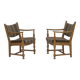 1970s, pair of Scandinavian armchairs, furniture wool, solid oak wood.
