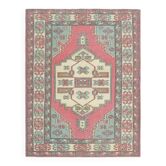 Tapis d'aire vintage turc Oushak fait à la main en laine et coton rose des années 1970, 190x245.