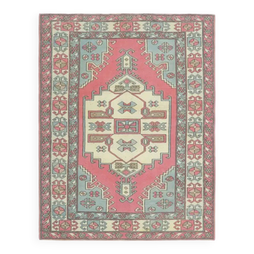 1970s vintage Turkish Oushak handmade wool cotton pink area rug 190x245