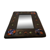 Wooden mirror with copper enamel decoration by Capo Esmaltes (Circa 1960)