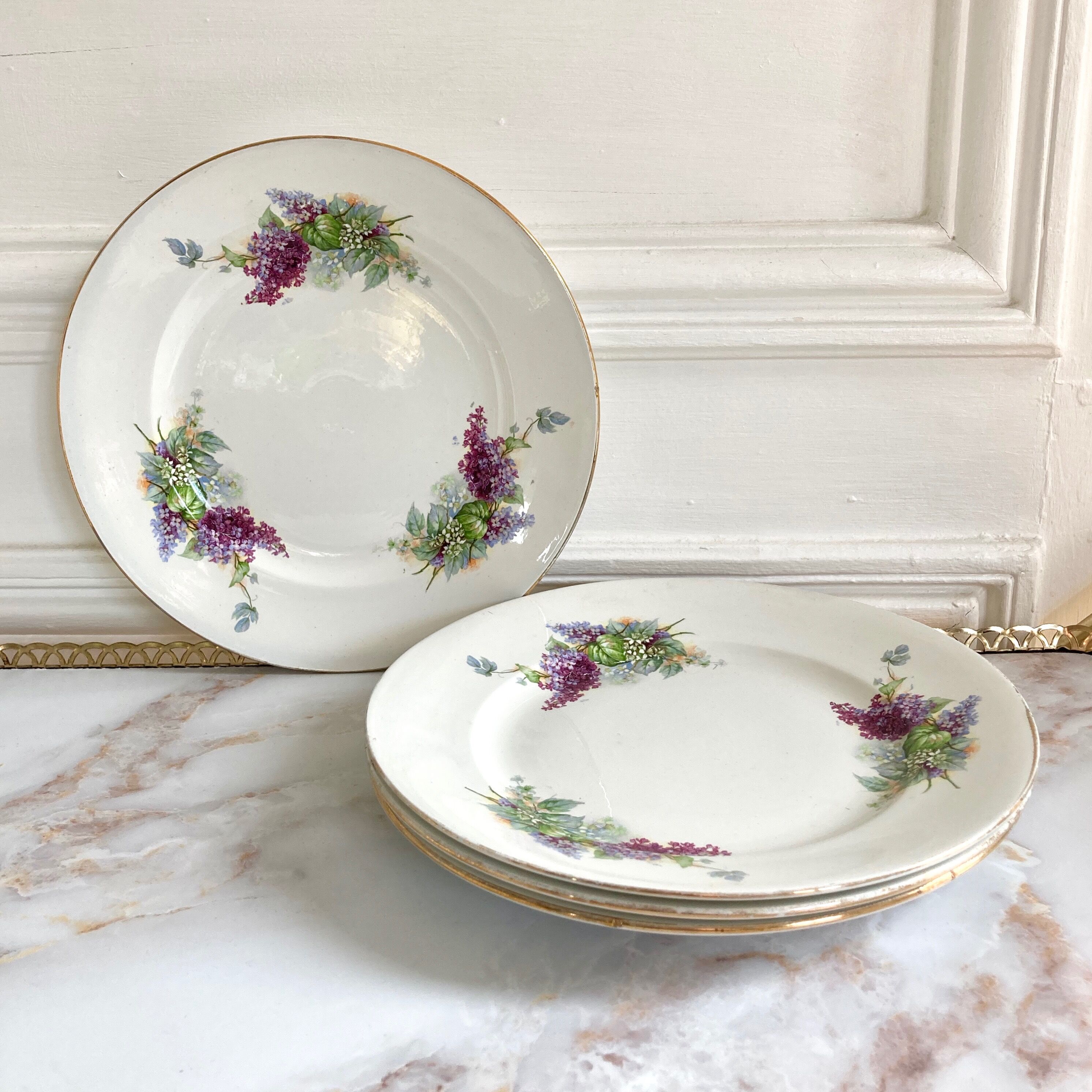 4 plates Iron Earth with gold-edged flowers