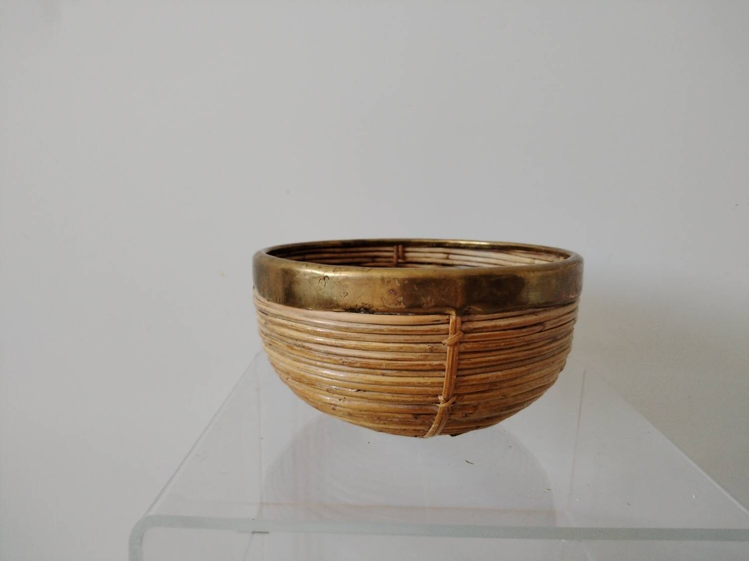 Brass rattan basket, Italy 1950s