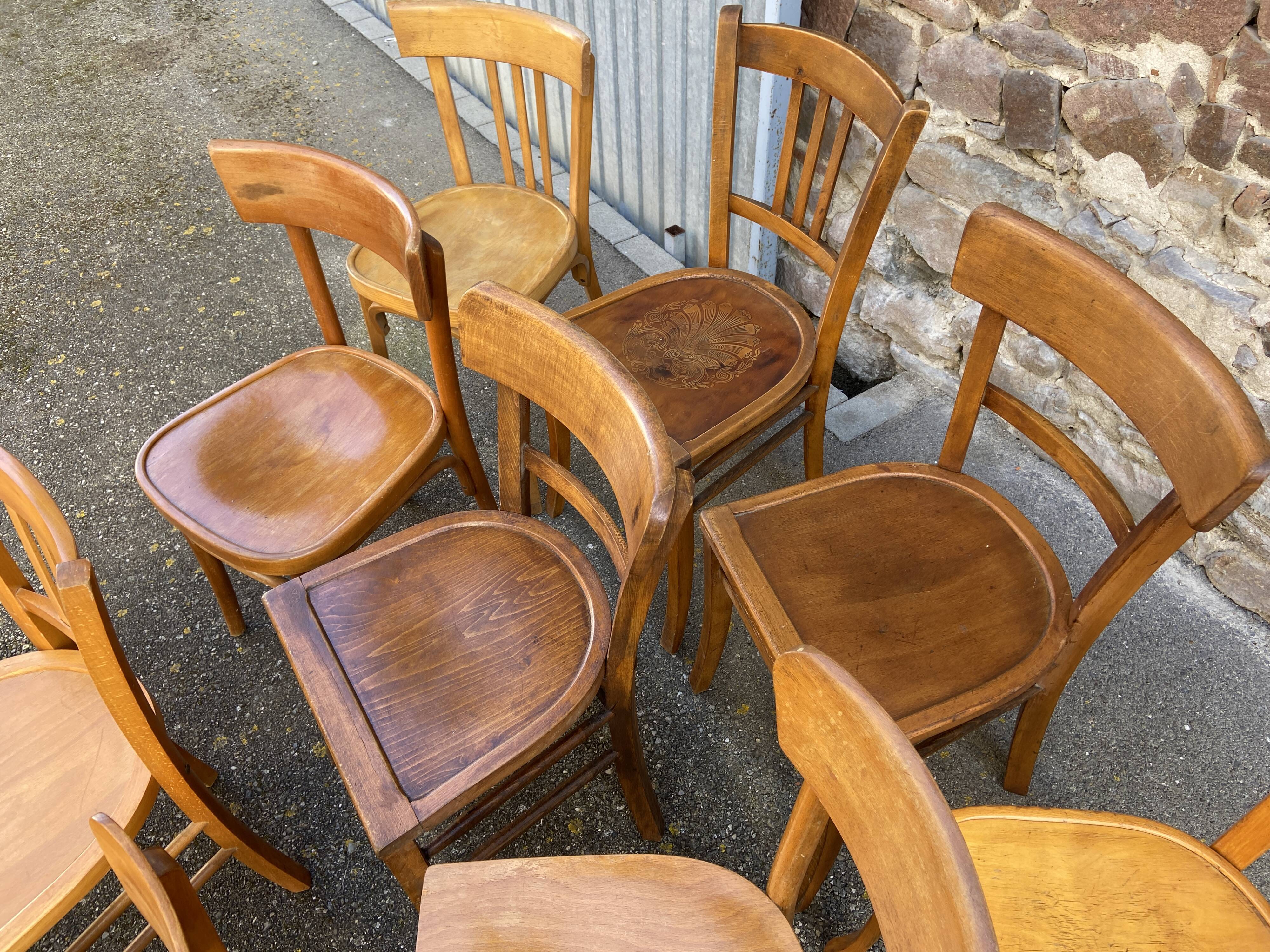 Set of 10 Thonet Fischel bistro chairs mismatched restaurant bentwood bent Brasserie