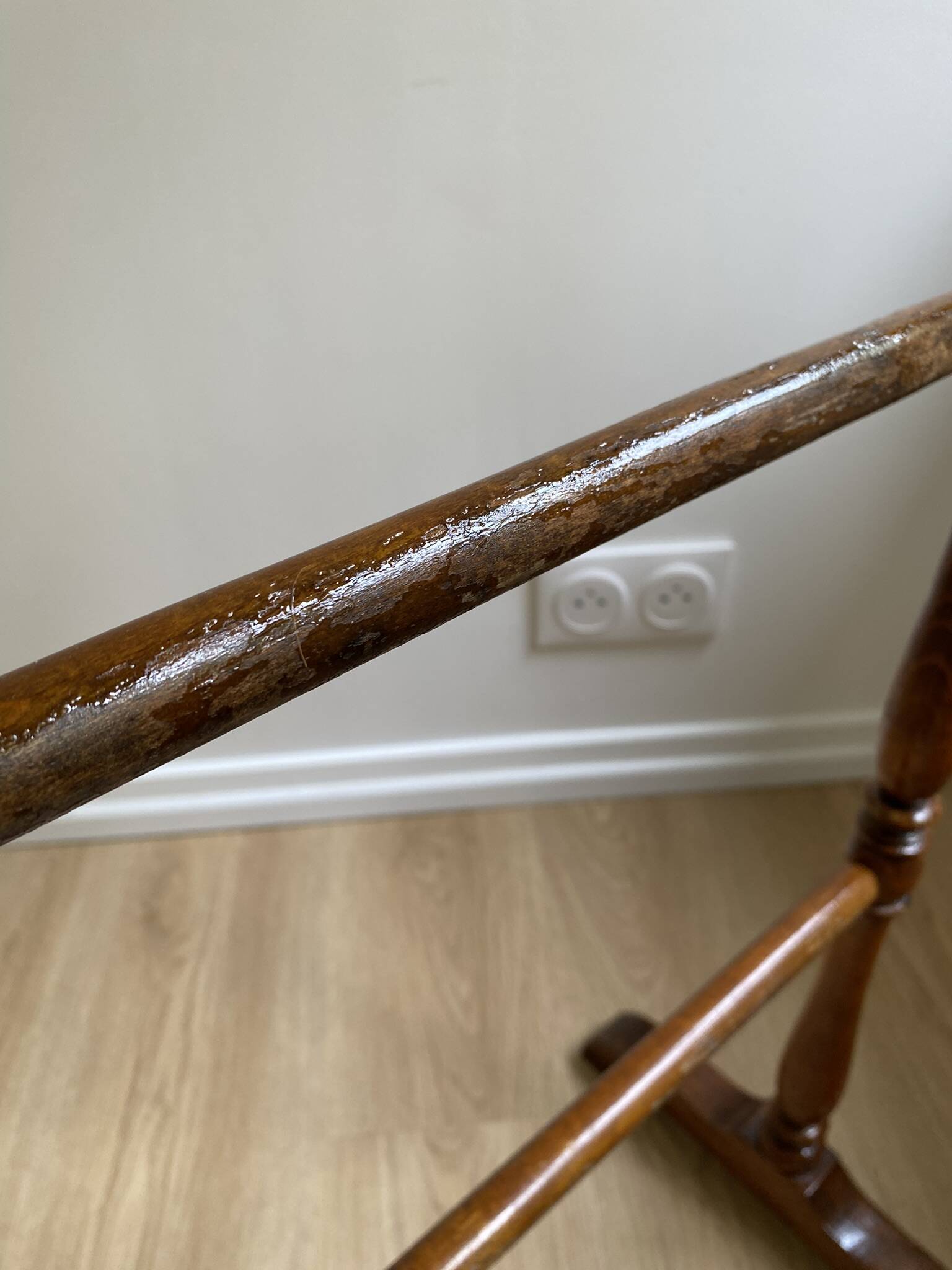 Vintage turned wooden towel rack