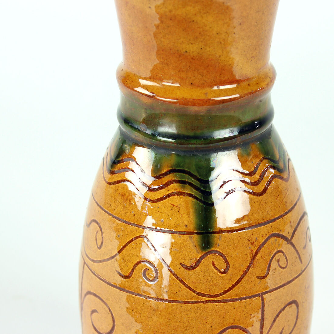 Brown ceramic vase, folk art, Czechoslovakia 1950s