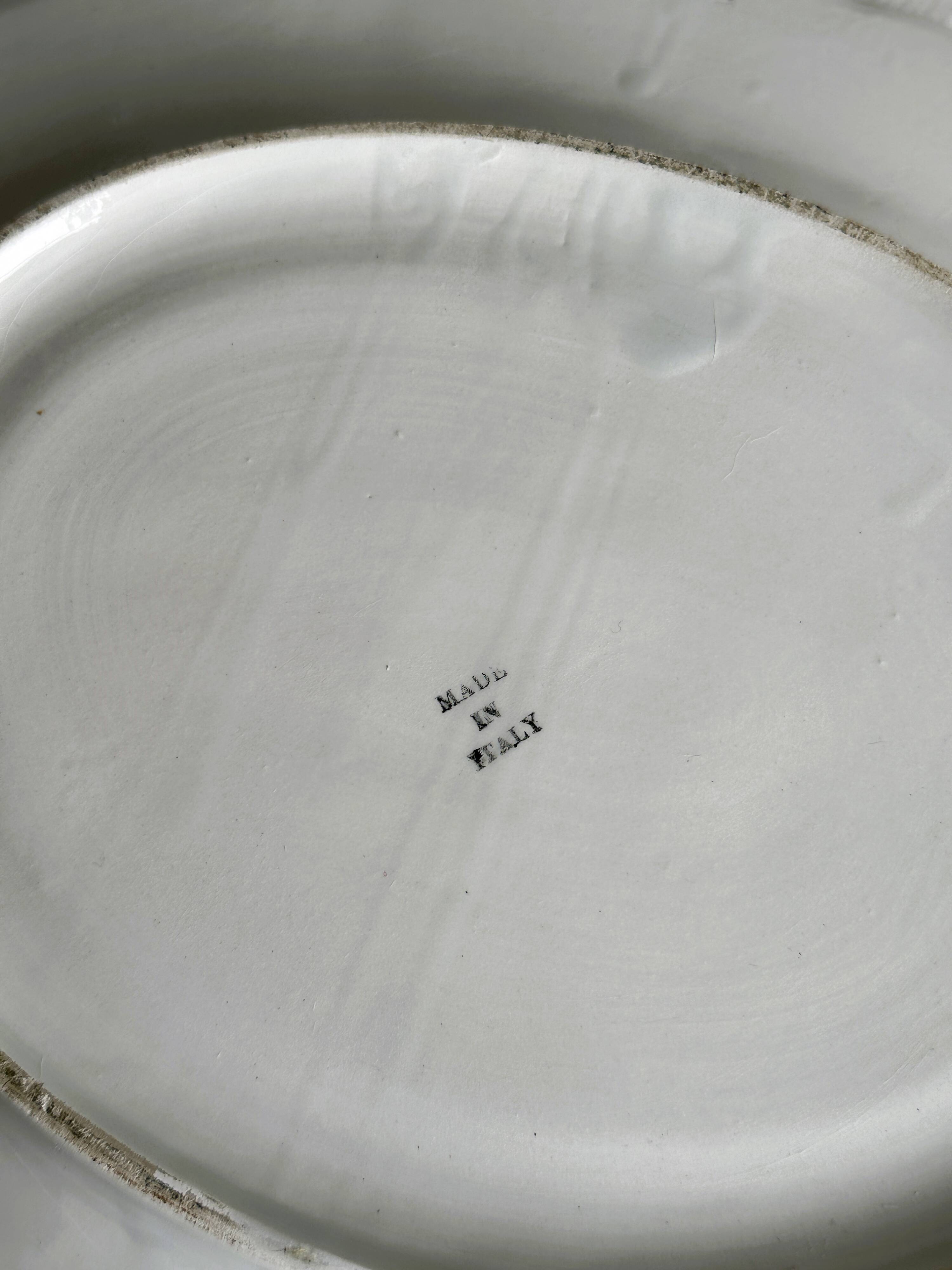 Antique white ceramic dish, made in Italy.