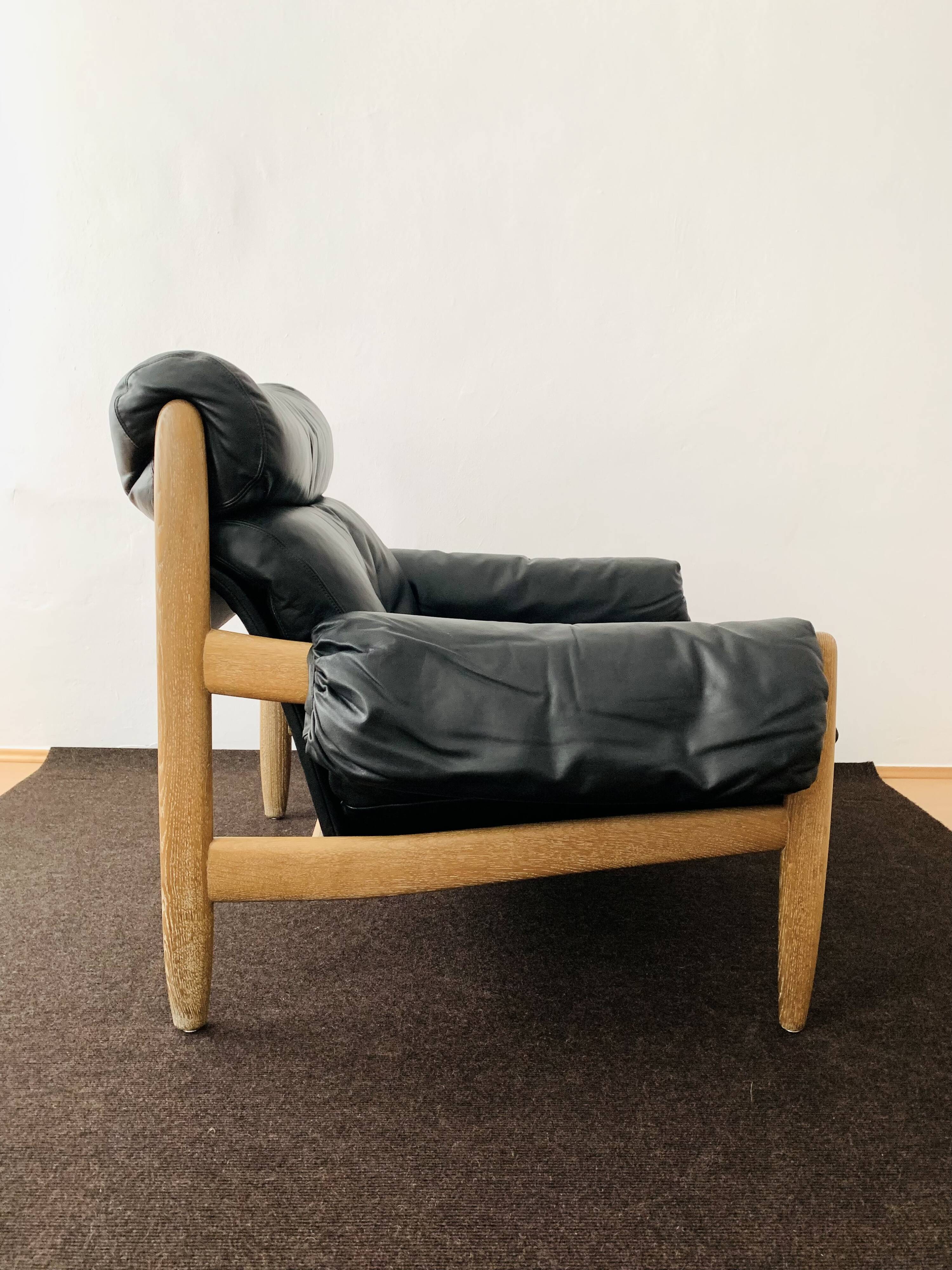 Danish Oak and Leather Lounge Chair with Ottoman