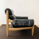 Danish Oak and Leather Lounge Chair with Ottoman