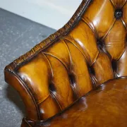 Brown Hand-Dyed Leather Chesterfield Armchairs with Pleated Front, Set of 2