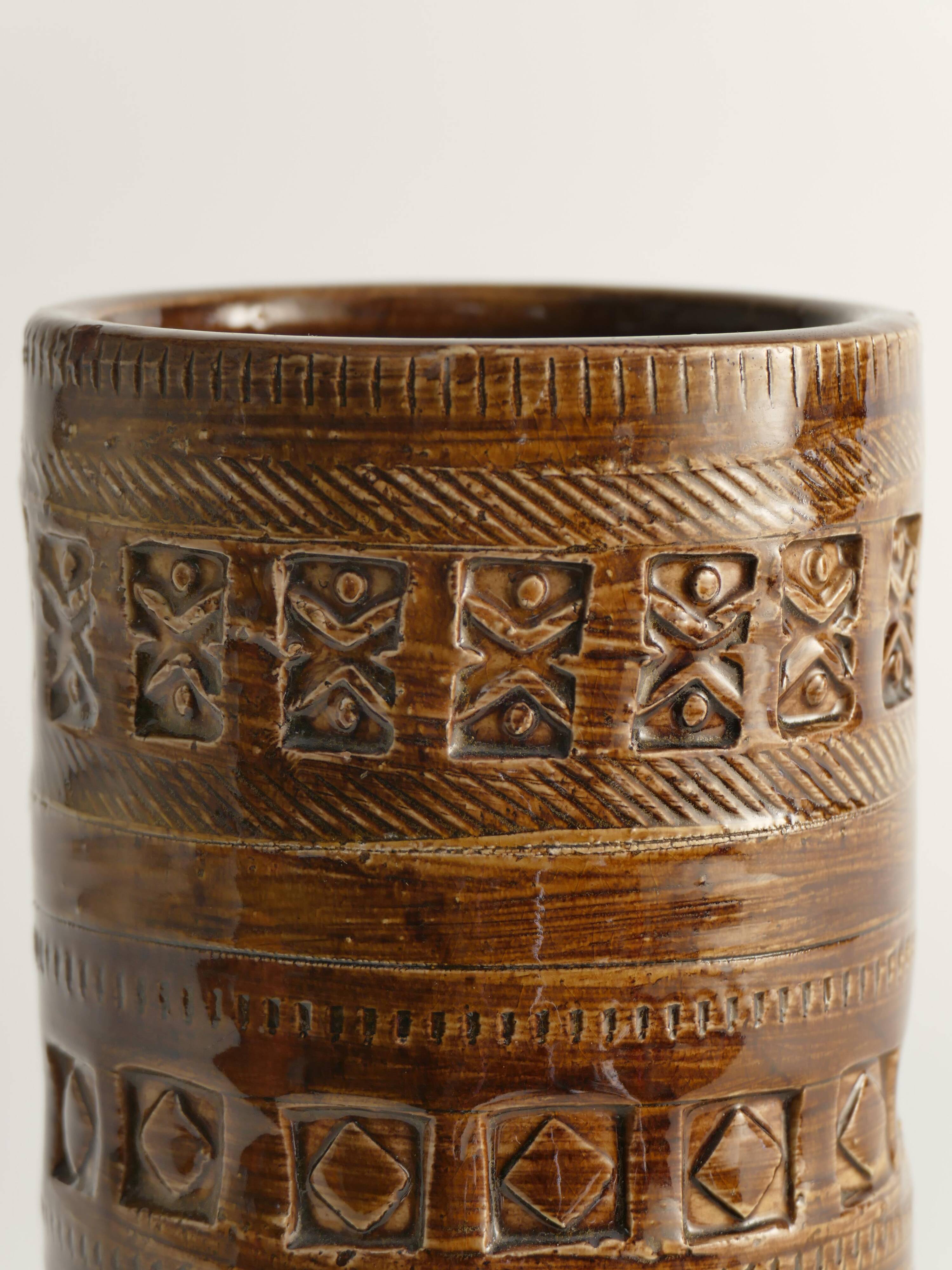 Mid-century Modern Brown Stoneware Vase by Aldo Londi for Bitossi, Italy, 1960s