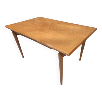 Scandinavian vintage rectangular teak dining table with two integrated extensions, 1960s