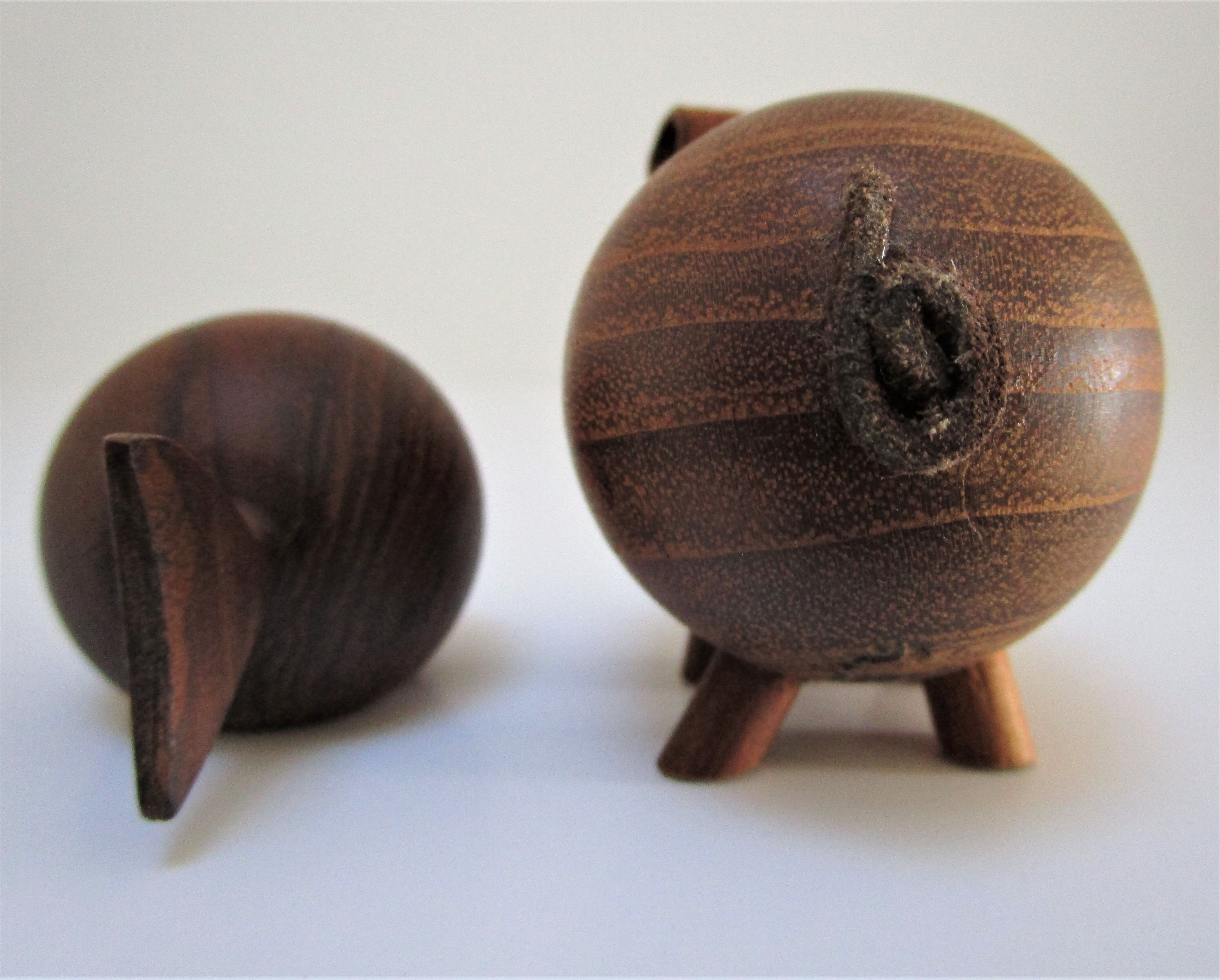 pig and fish wood teak vintage Scandinavian toy 60s